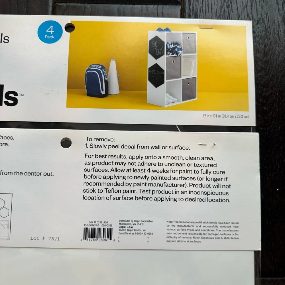 Room Essentials Peel & Stick White Black Dry Erase Board Decals 2 Pack (4 Ea)